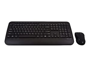 V7 CKW300US Full Size/Palm Rest English QWERTY - Black - Wireless RF - English - Wireless RF - 1600 dpi - 6 Button - QWERTY - Volume Control, Internet Key, Email, Play/Pause, My Music Hot Key(s) - AA