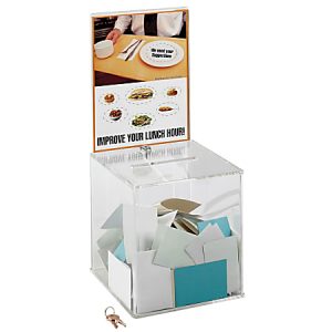 Safco Large Acrylic Collection Box, 21 1/2"H x 9 1/4"W x 9 1/4"D, Clear