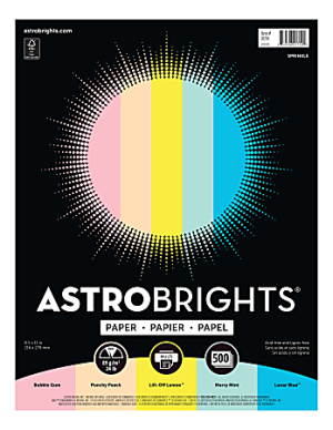 Astrobrights Color Multi-Use Printer & Copier Paper, Letter Size (8 1/2" x 11"), Ream Of 500 Sheets, 24 Lb, Assorted Colors