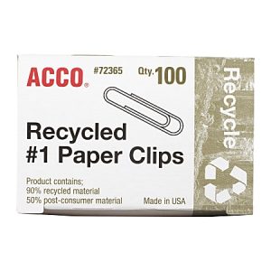 ACCO Paper Clips, Box Of 100, No. 1, 90% Recycled, Silver