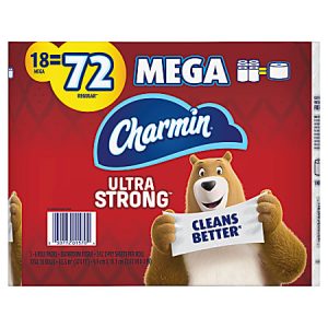 Charmin Ultra Strong 2-Ply Mega Toilet Paper Rolls, 4-1/2 x 4, White, 242 Sheets Per Roll, Pack Of 18 Rolls