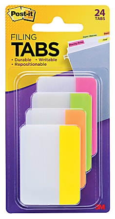 Post-it Notes Durable Filing Tabs, 2" x 1-1/2", Assorted Colors (686PLOY), 6 Flags Per Pad, Pack Of 4 Pads