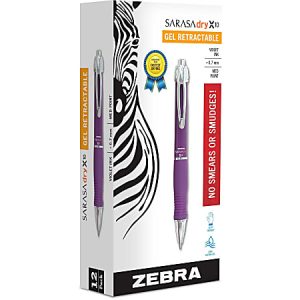 Zebra GR8 Gel Retractable Pens, Medium Point, 0.7 mm, Violet Barrel, Violet Ink, Pack Of 12 Pens