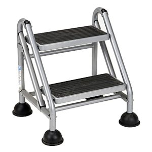 Cosco Rolling Commercial Step Stool, 2-Step, 19 7/10 Spread, Black/Platinum