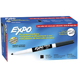EXPO® Low-Odor Dry-Erase Pen-Style Markers, Black Ink, Pack Of 12