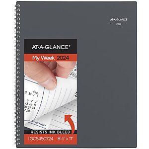 2024 AT-A-GLANCE DayMinder Weekly/Monthly Planner, 8-1/2" x 11", Gray, January To December 2024, GC54507