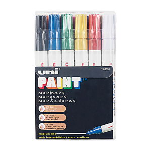 Uni-Paint Markers, Medium Point, Assorted Colors, Pack Of 12