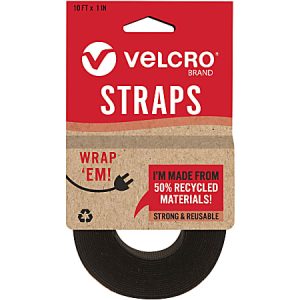 VELCRO Strap,Adjustable,Reusable,Recycled,1"x10',Black - Black - 1 Pack