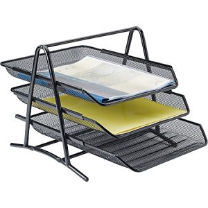Lorell Mesh 3-Tier Desk Tray, Black