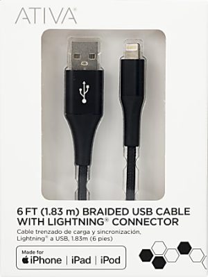 Ativa Lightning Cable, 6', Black, 45381