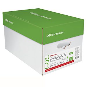 Office Depot Brand EnviroCopy 3-Hole Punched Copier Paper, Letter Size (8 1/2" x 11"), 5000 Total Sheets, 20 Lb, 30% Recycled, FSC Certified, White, 500 Sheets Per Ream, Case Of 10 Reams