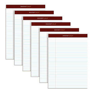 TOPS Docket Gold Premium Writing Pads, 8 1/2" x 11 3/4", Legal Ruled, 50 Sheets, White, Pack Of 6 Pads