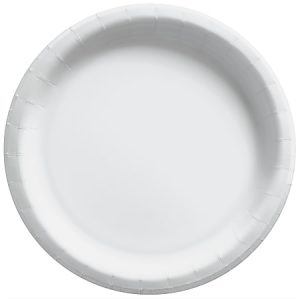 Amscan Round Paper Plates, 8-1/2®, Frosty White, 50 Per Pack, Case Of 3 Packs