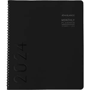 2024 AT-A-GLANCE Contemporary Monthly Planner, 9" x 11", Black, January To December 2024, 70260X05