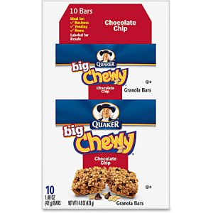 Quaker Oats Chocolate Chip Big Chewy Granola Bar - Individually Wrapped - Chocolate Chip - Box - 1.48 oz - 10 / Box