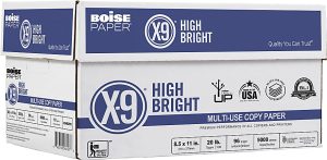 Boise X-9 High Bright Multi-Use Printer & Copier Paper, Letter Size (8 1/2" x 11"), 5000 Total Sheets, 96 (U.S.) Brightness, 20 Lb, White, 500 Sheets Per Ream, Case Of 10 Reams