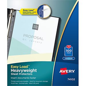 Avery® Non-Glare Heavyweight Sheet Protectors With Easy Load®, 8-1/2" x 11", Clear, 100 Document Protectors