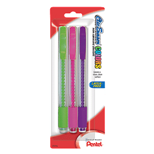 Pentel Clic Erasers, Assorted Colors, Pack Of 3
