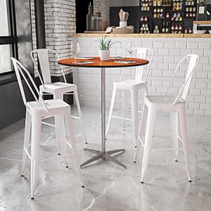 Flash Furniture 36'' Round Wood Cocktail Table with 30'' and 42'' Columns, Natural