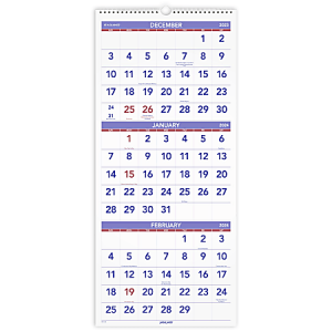 2024 AT-A-GLANCE 3-Month Reference Vertical Wall Calendar, 12" x 27", January to December 2024, PM1128