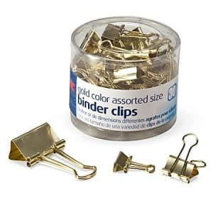 OIC Assorted Binder Clips, Assorted Sizes, Gold, Pack Of 30