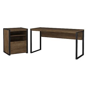 Bush Business Furniture Latitude 60"W Computer Desk With Printer Stand File Cabinet, Rustic Brown Embossed, Standard Delivery