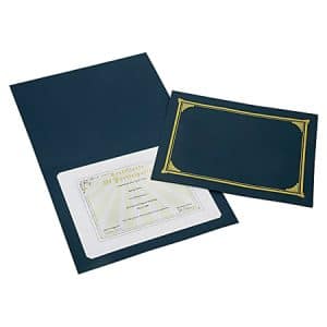 SKILCRAFT Certificate/Document Cover, 8 1/2" x 11", 8" x 10", A4, Blue/Gold, Pack Of 5 (AbilityOne 7510-01-519-5771)