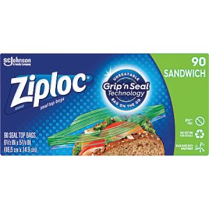 Ziploc Sandwich Bags, 5-7/8"x 6-1/2", Clear, Box Of 90 Bags
