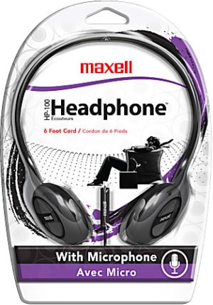 Maxell HP-100 On-Ear Headphones With Microphone, Black
