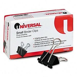Universal Binder Clip - Small - 0.8" Width - 0.37" Size Capacity - 1Dozen - Black, Silver