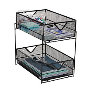 Mind Reader Network Collection 2-Tier Metal Mesh Sliding Basket Storage, 2 Drawers, 12-1/2" H x 8-1/4" W x 12-1/2" D, Black