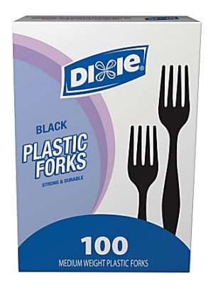 Dixie Medium-Weight Utensils, Forks, Black, Box Of 100
