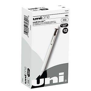 Uni-Ball One Retractable Gel Pens, Micro Point, 0.5 mm, White Barrel, Black Ink, Pack Of 12 Pens