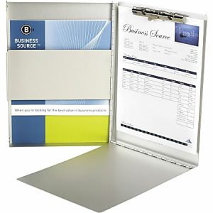 Business Source Anodized Aluminum Form Holder - 0.50" Clip Capacity - Storage for 30 Sheet - Side Opening - 8 1/2" x 12" - Silver - 1 Each