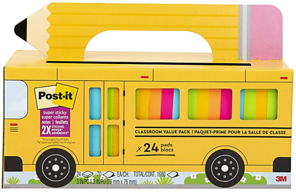 Post-it Super Sticky Notes, 3 in x 3 in, 24 Pads, 70 Sheets/Pad, 2x the Sticking Power, Assorted Bright Colors