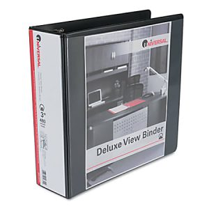 Universal Deluxe Round Ring Vinyl View Binder, 8 1/2" x 11", 3" Capacity, Black