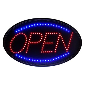 Alpine Industries LED Oval Open Signs, 23" x 14", Black, Pack Of 2 Signs