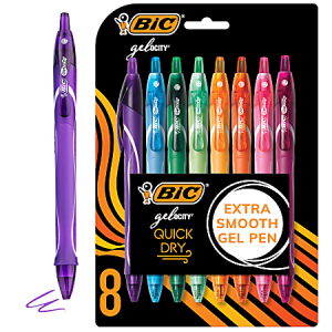BIC Gelocity Quick Dry Retractable Gel Pens, Medium Point, 0.7 mm, Assorted Colors, Pack Of 8