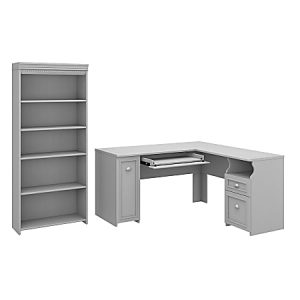 Bush Business Furniture Fairview 60"W L-Shaped Corner Desk With 5-Shelf Bookcase, Cape Cod Gray, Standard Delivery