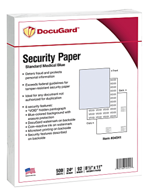 DocuGard Medical Prescription Papers, Standard Medical 6, 1-Part, 8 1/2" x 11, 500 Sheets, Blue