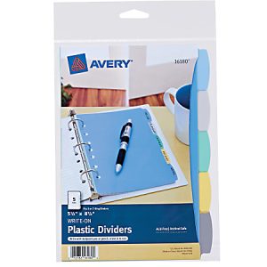 Avery Write & Erase Plastic Dividers, 5 1/2" x 8 1/2", Multicolor, 5-Tab