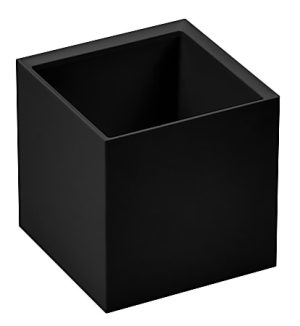 Black, square-shaped planter with smooth surfaces and an open top.