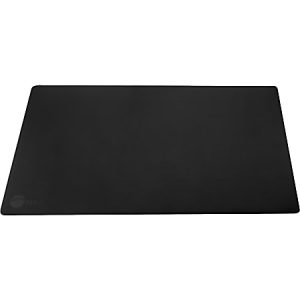 Black rectangular mouse pad with a smooth surface and subtle logo in the corner.