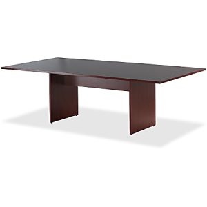 Rectangular wooden conference table with a dark brown finish and two-panel legs.