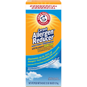 Arm & Hammer Carpet Allergen Reducer and Odor Eliminator, 42.6 oz box, commercial use, with baking soda power.