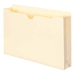 Beige expandable file folder with a curved top edge, designed for organizing and storing documents.