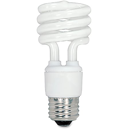 Compact fluorescent light bulb with a spiral design and standard screw base, isolated on a white background.