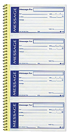Spiral-bound message pad with four duplicate forms for recording caller details, time, date, and message content.