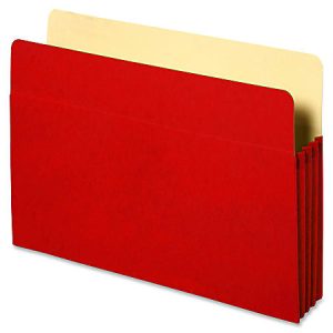Red accordion folder with expandable sides, containing yellow folders inside.
