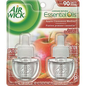 Air Wick Apple Cinnamon Medley scented oil refills, 2 pack, 90-day duration, with natural essential oils.